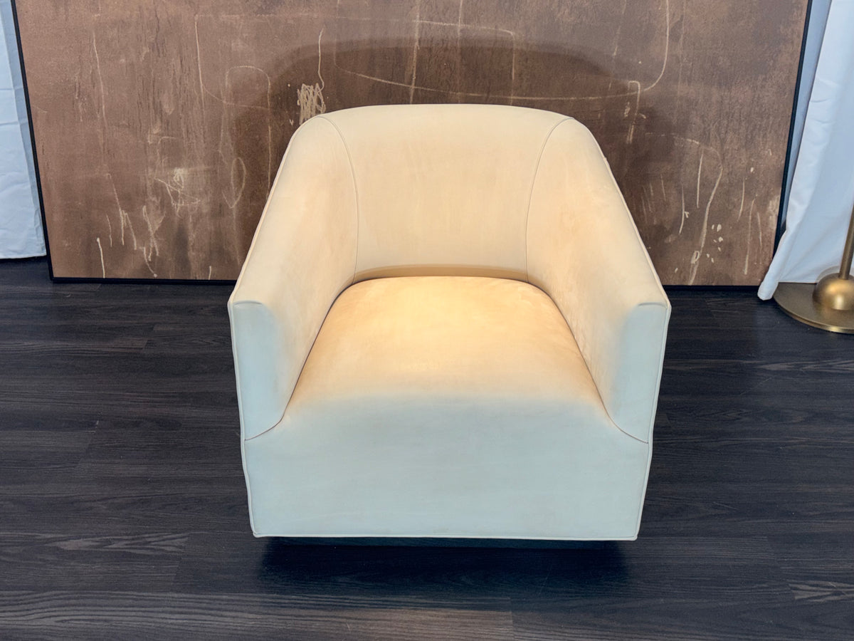 RH 1950s Italian Shelter Arm Leather Chair | Classic Depth | Italian Veneto | Ivory