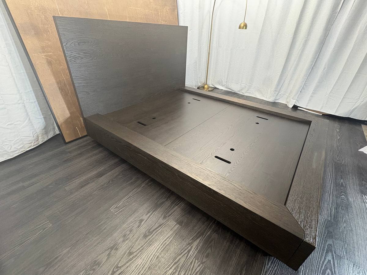 RH Machinto Panel Bed – Queen | 50" Headboard | Brown Oak