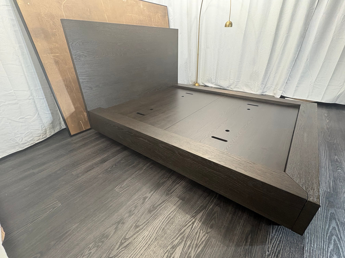 RH Machinto Panel Bed – Queen | 50" Headboard | Brown Oak