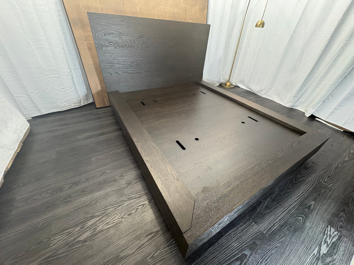 RH Machinto Panel Bed – Queen | 50" Headboard | Brown Oak