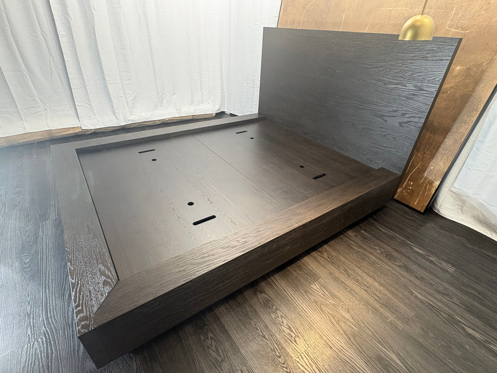 RH Machinto Panel Bed – Queen | 50" Headboard | Brown Oak