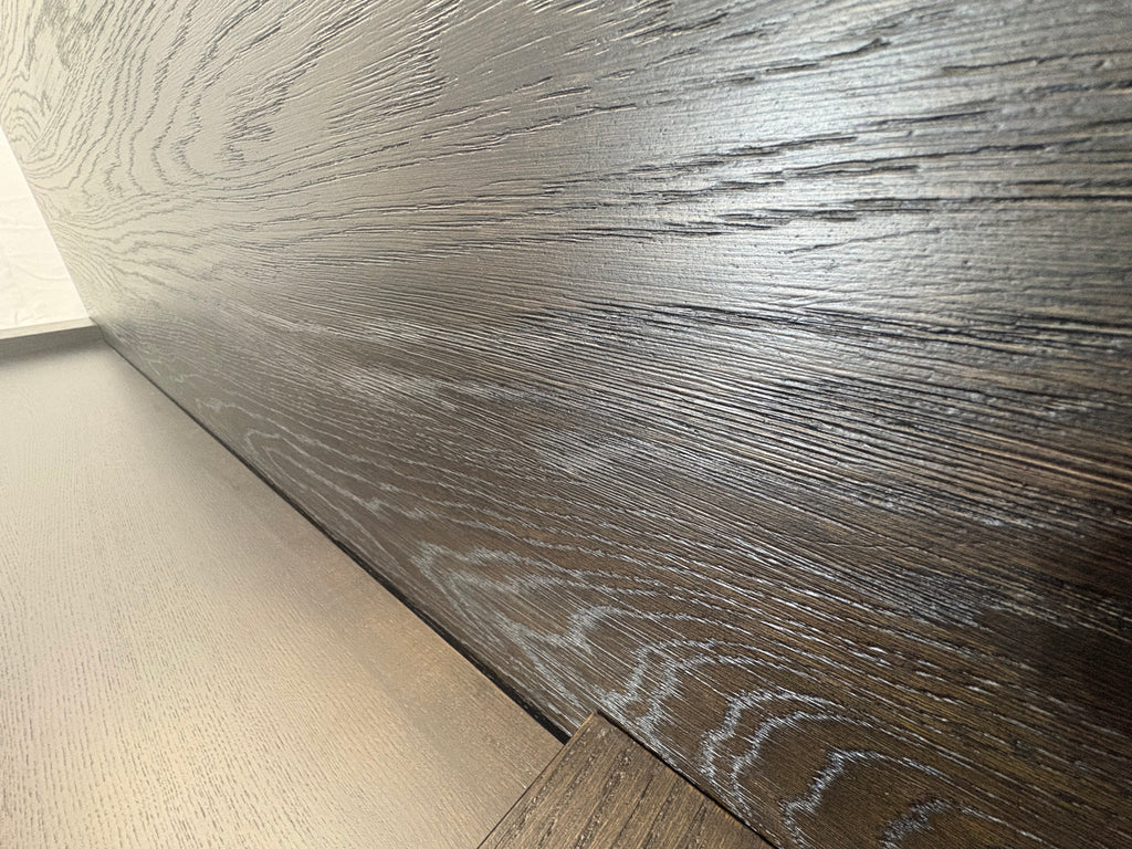 RH Machinto Panel Bed – Queen | 50" Headboard | Brown Oak