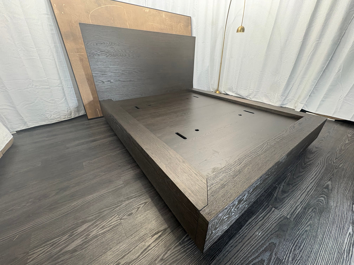 RH Machinto Panel Bed – Queen | 50" Headboard | Brown Oak