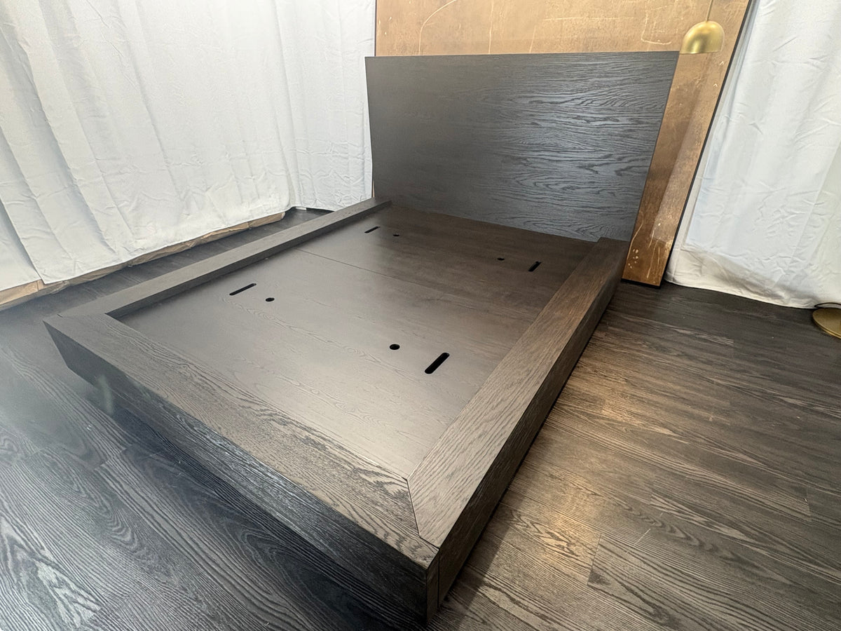 RH Machinto Panel Bed – Queen | 50" Headboard | Brown Oak