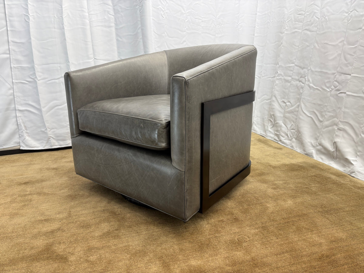 RH Reginald Leather Swivel Chair Berkshire Leather in Pewter | Bronze