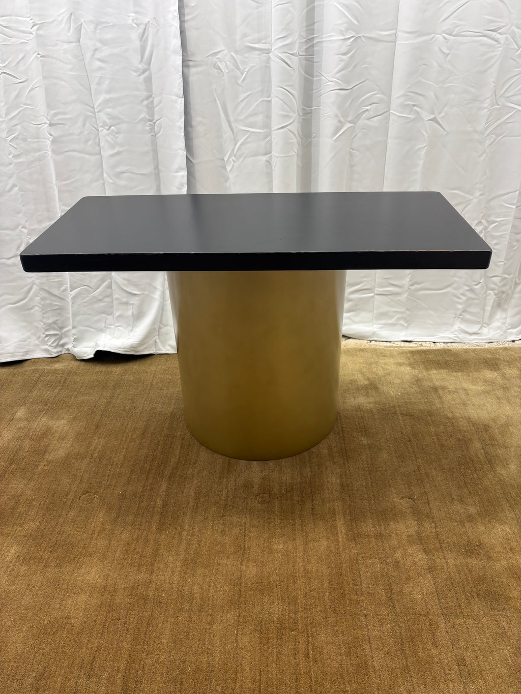 Custom Console Table Arhaus Distressed Black Painted Top | Gold Dauphine Pedestal Base