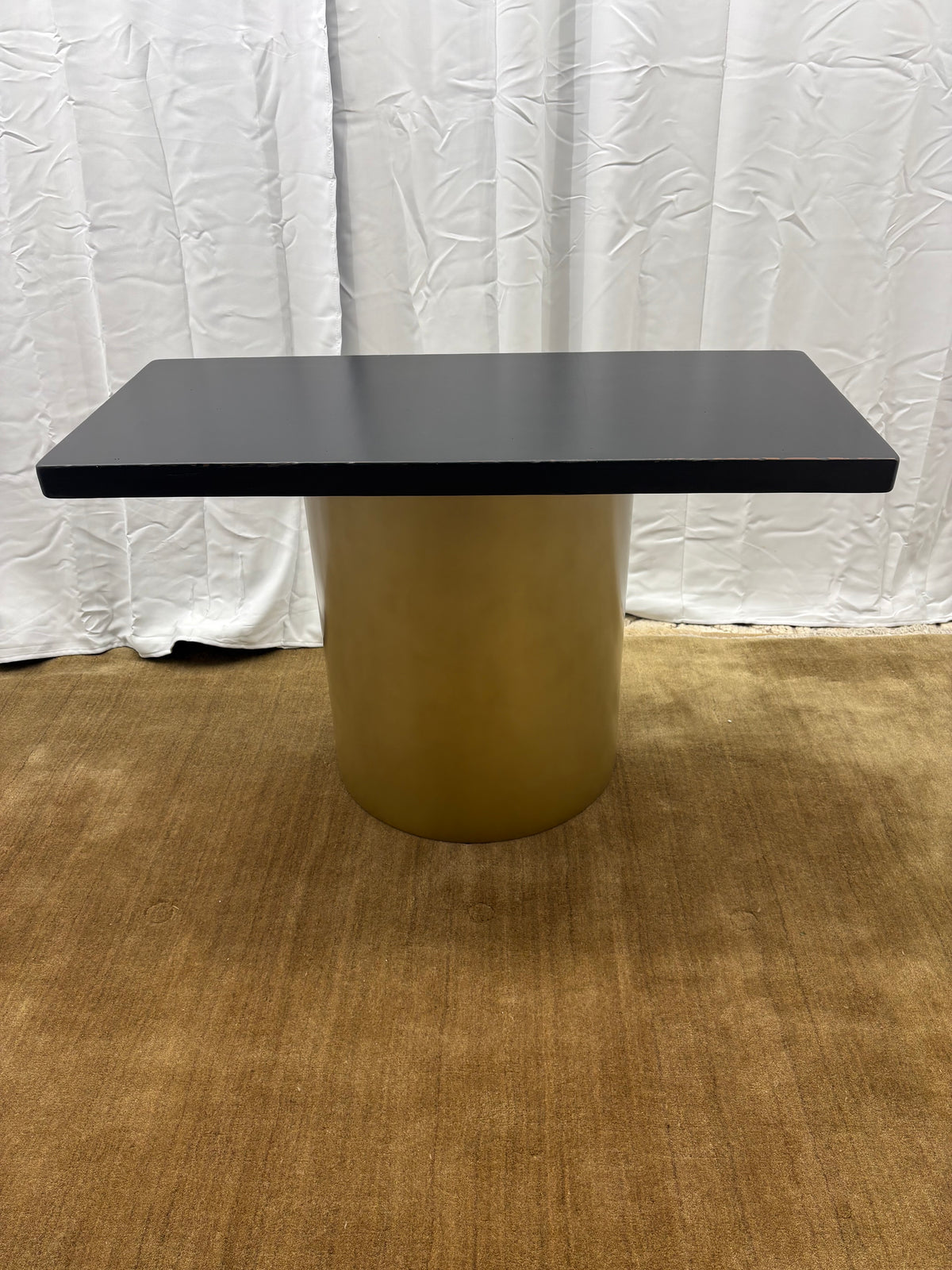 Custom Console Table Arhaus Distressed Black Painted Top | Gold Dauphine Pedestal Base