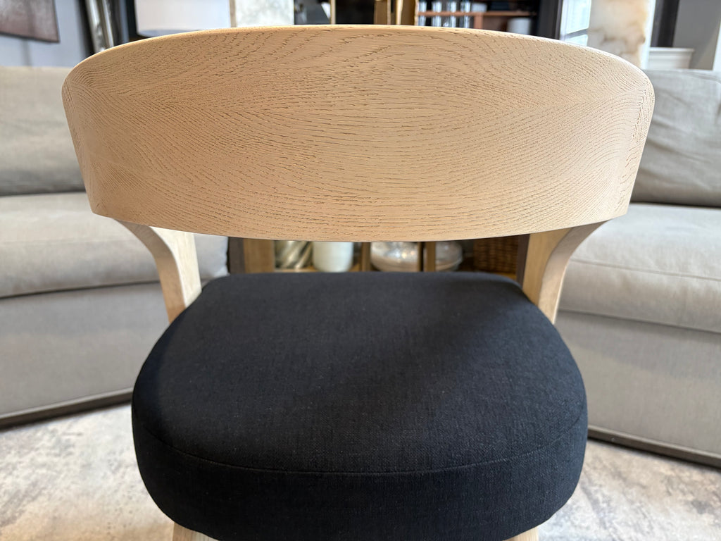 RH Chloé Fabric Armchair | Greige Oak Finish | Performance Linen Weave in Black