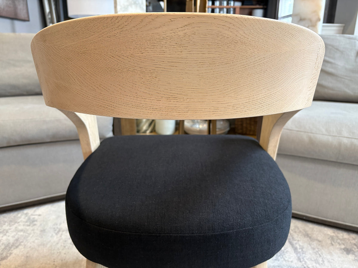 RH Chloé Fabric Armchair | Greige Oak Finish | Performance Linen Weave in Black