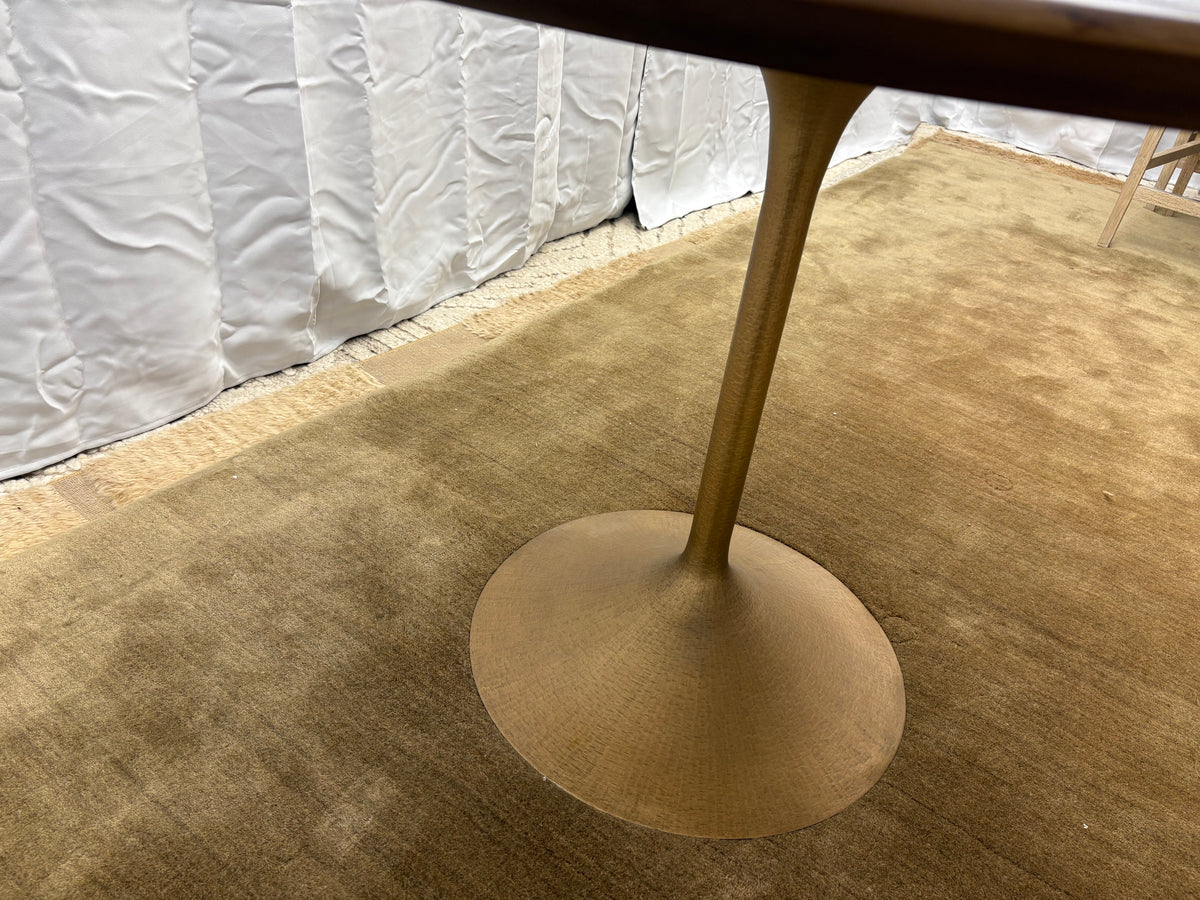 RH Aero Bistro Table — 42" Round Brown Oak Top | Antiqued Brass Pedestal Base