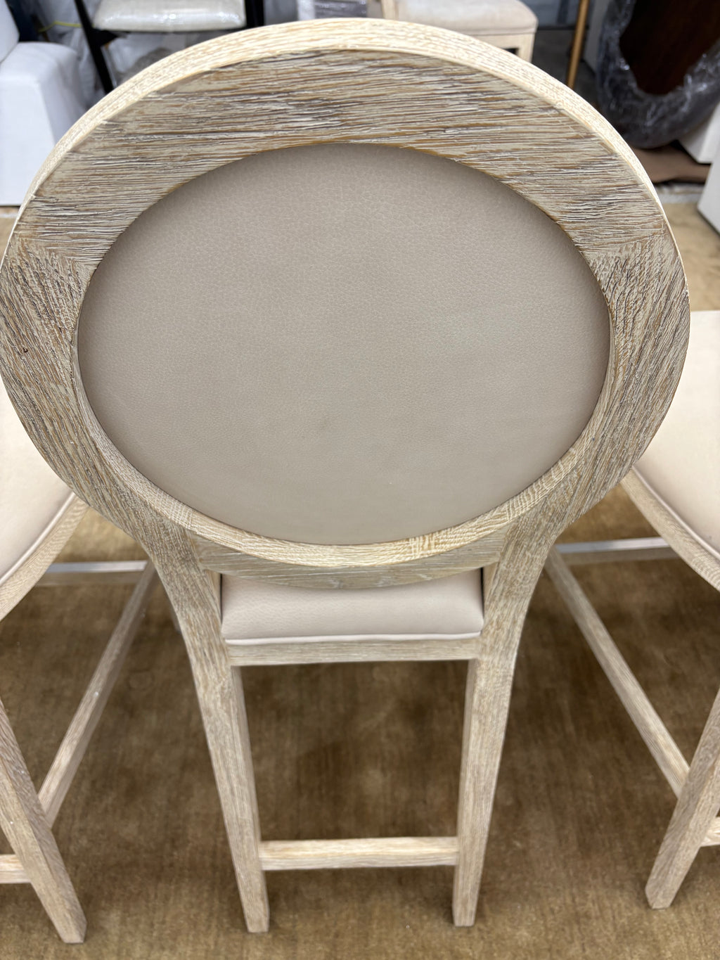 Set of Five RH French Contemporary Round Leather Counter Stools