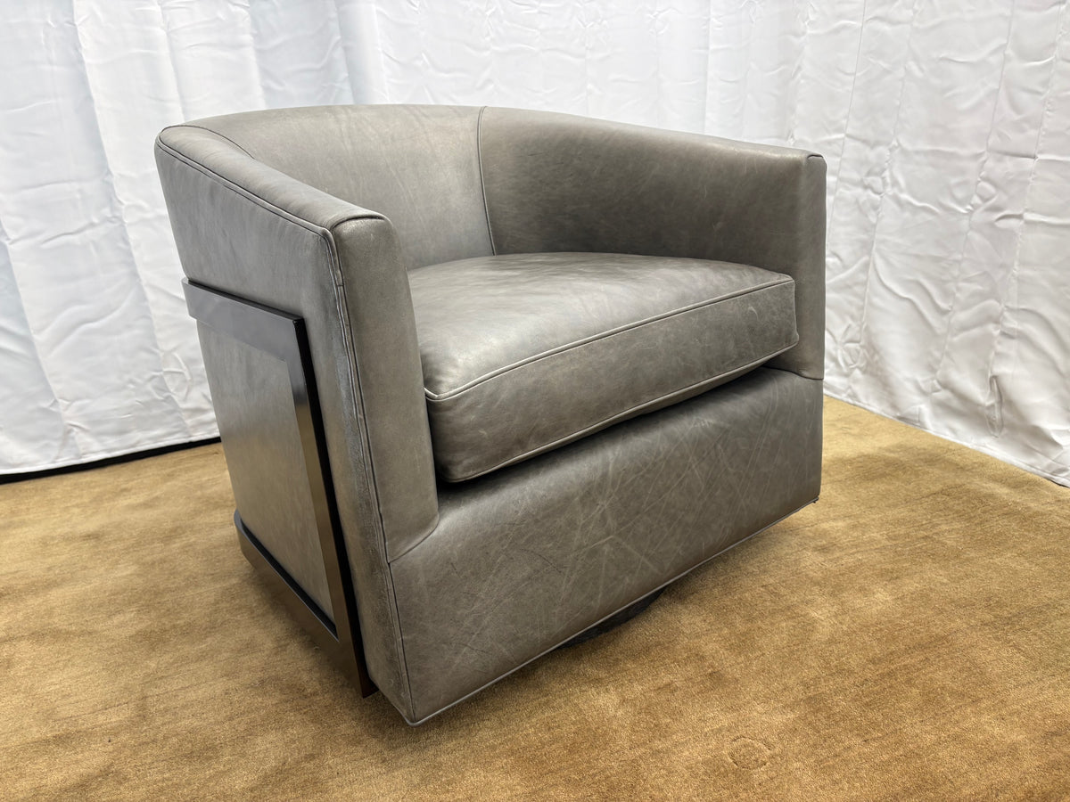 RH Reginald Leather Swivel Chair Berkshire Leather in Pewter | Bronze