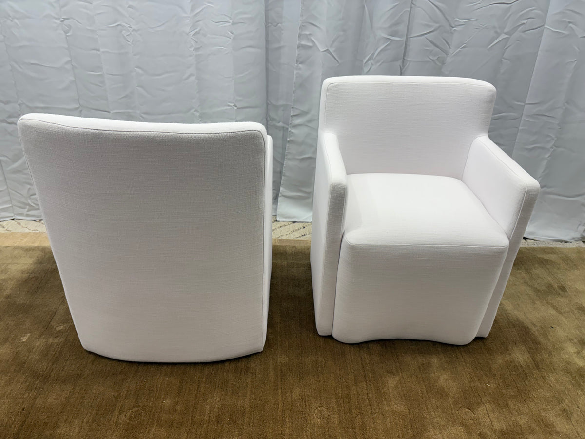 Set of Two RH Aurelie Track Arm Fabric Dining Armchairs Perennials® Performance Textured Linen Weave — White, Recessed Caster Base