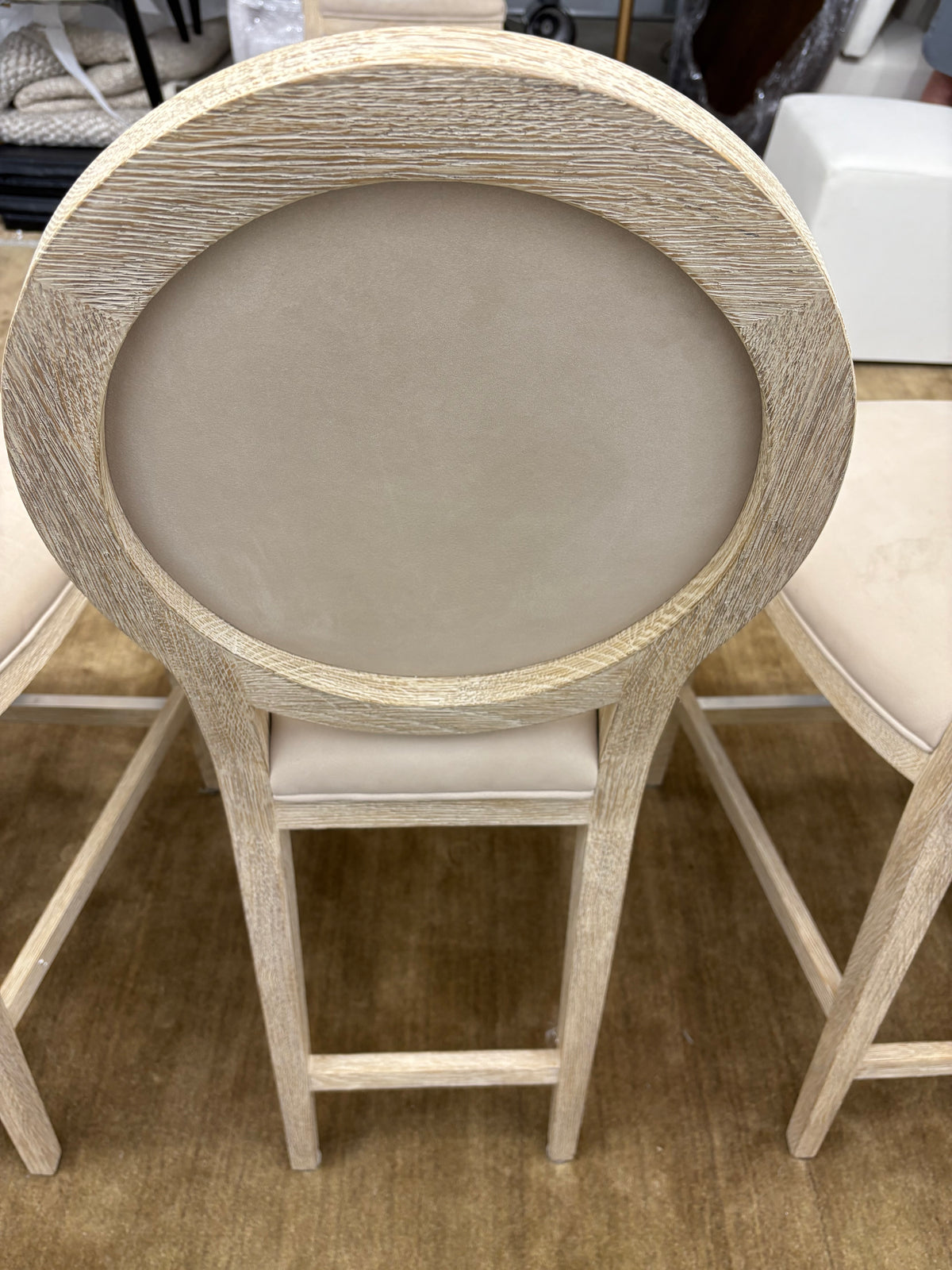 Set of Five RH French Contemporary Round Leather Counter Stools