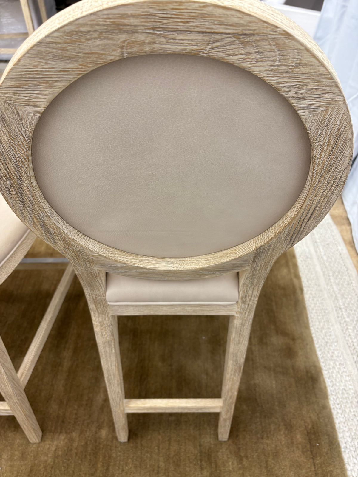 Set of Five RH French Contemporary Round Leather Counter Stools