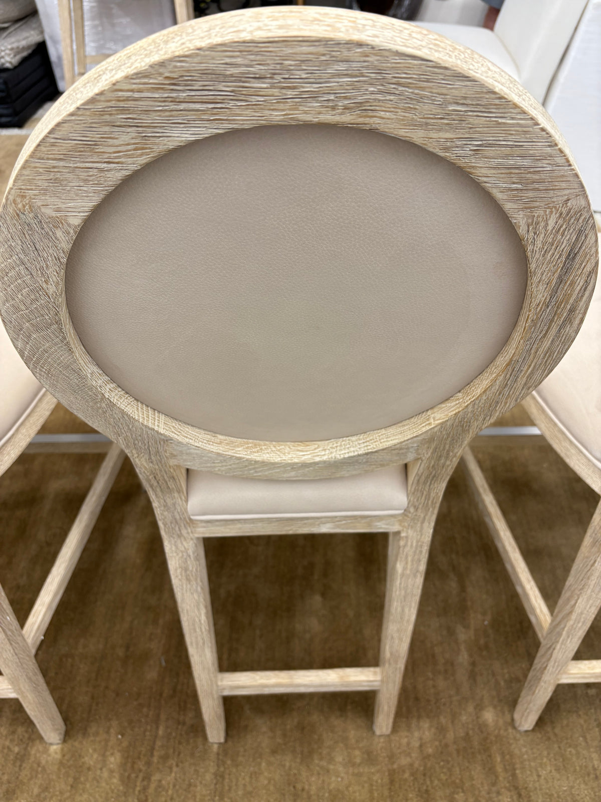 Set of Five RH French Contemporary Round Leather Counter Stools