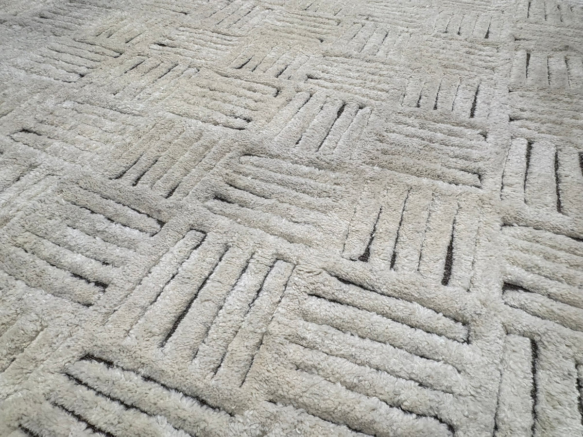 RH Basanti Rug – 9' × 12' Marled Ivory/Charcoal | Hand-Knotted Wool Blend | Contemporary Himalayan-Inspired Design