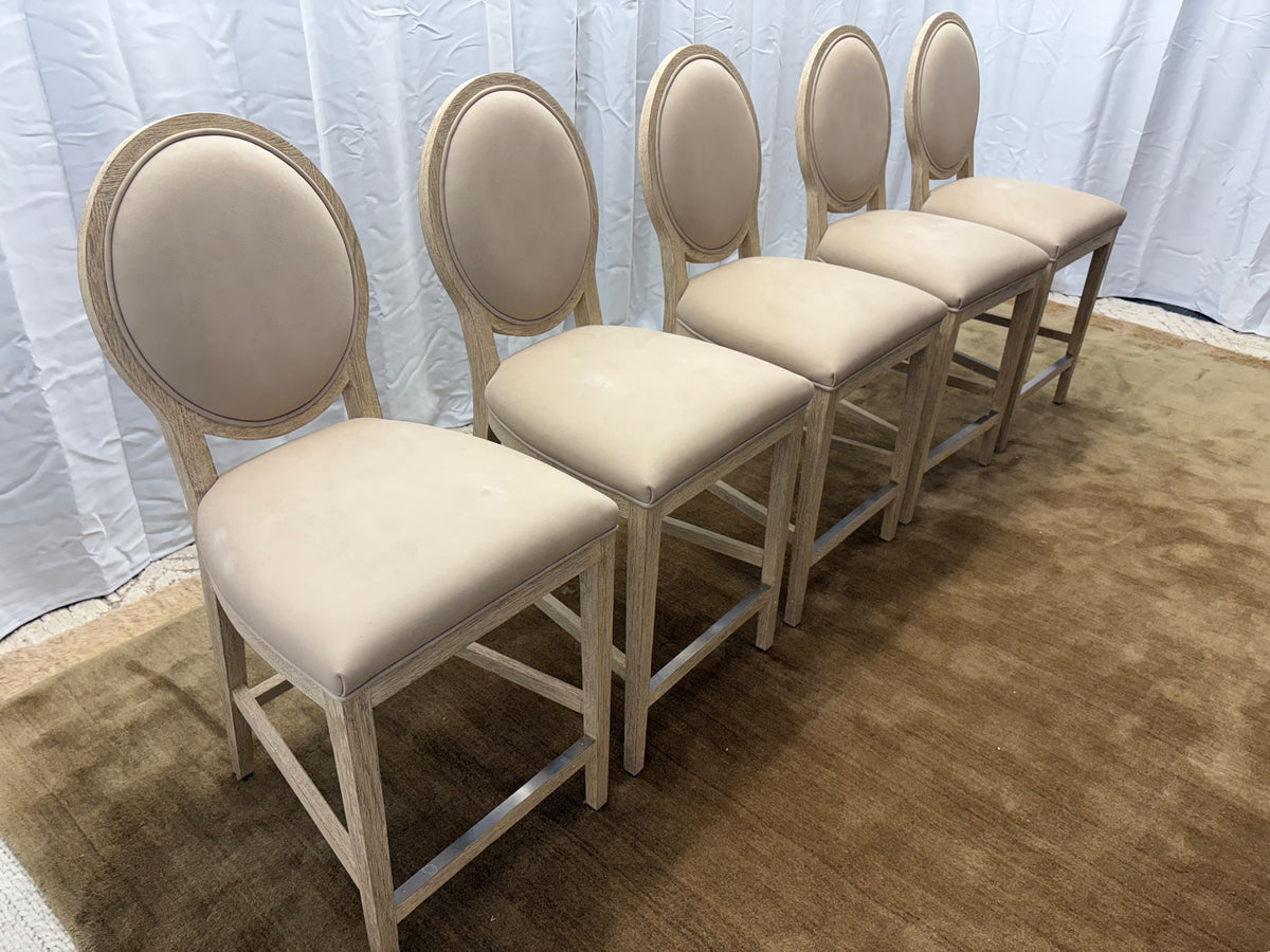 Set of Five RH French Contemporary Round Leather Counter Stools
