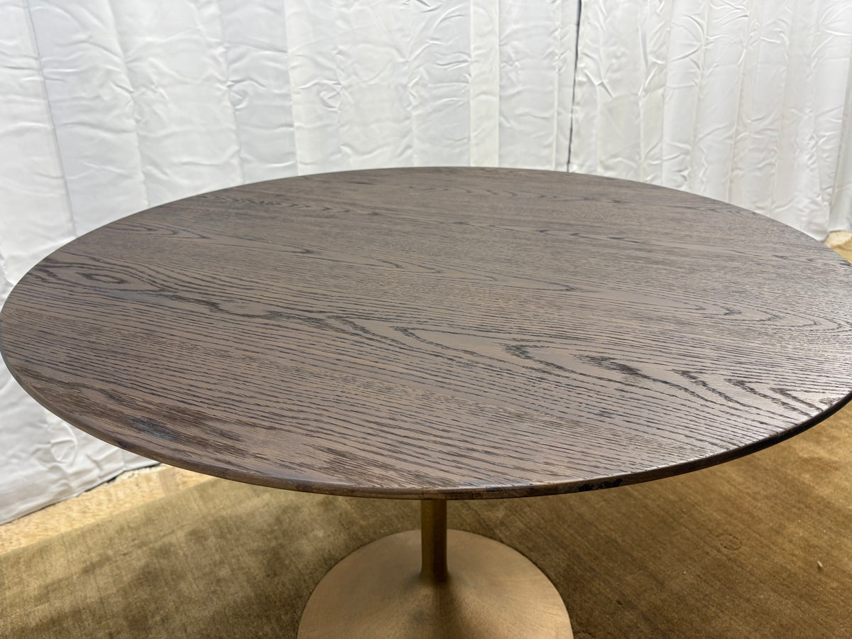 RH Aero Bistro Table — 42" Round Brown Oak Top | Antiqued Brass Pedestal Base