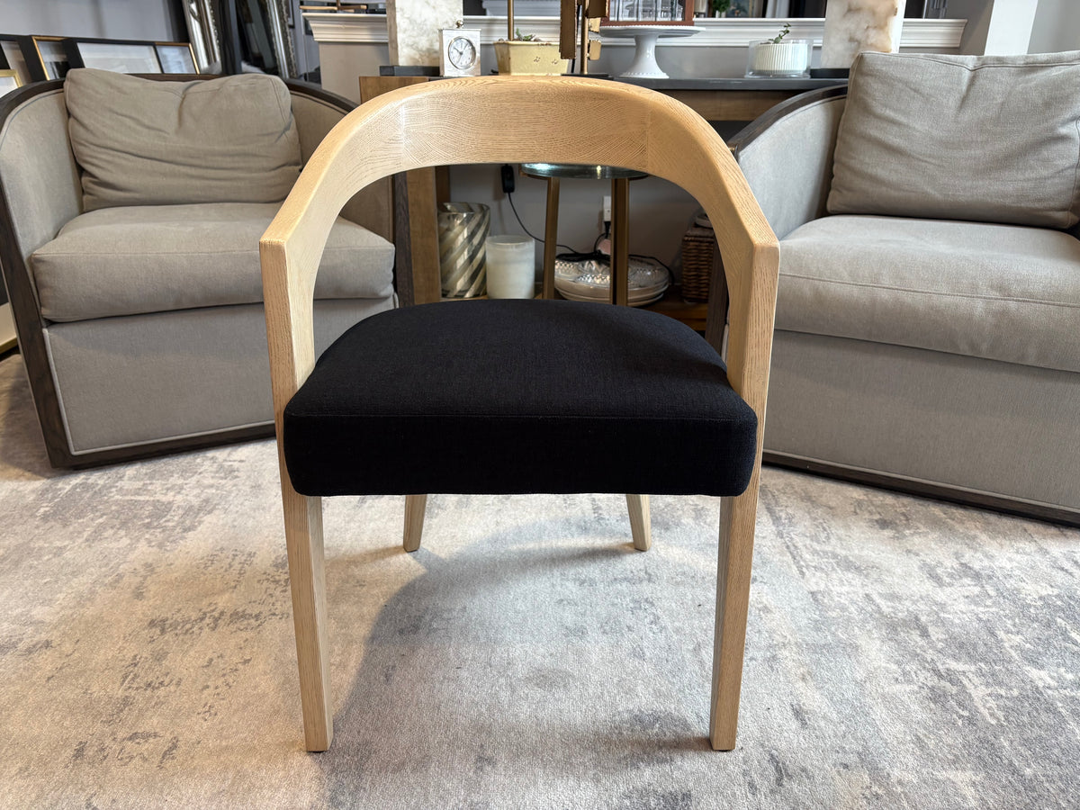 RH Chloé Fabric Armchair | Greige Oak Finish | Performance Linen Weave in Black