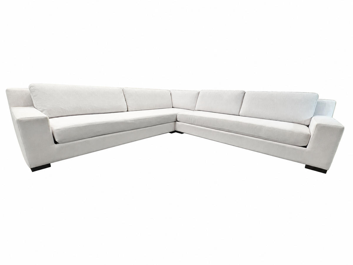 RH Modena Track Arm Left-Arm Bench-Cushion L-Sectional – Perennials Performance Textured Linen Weave in Mist