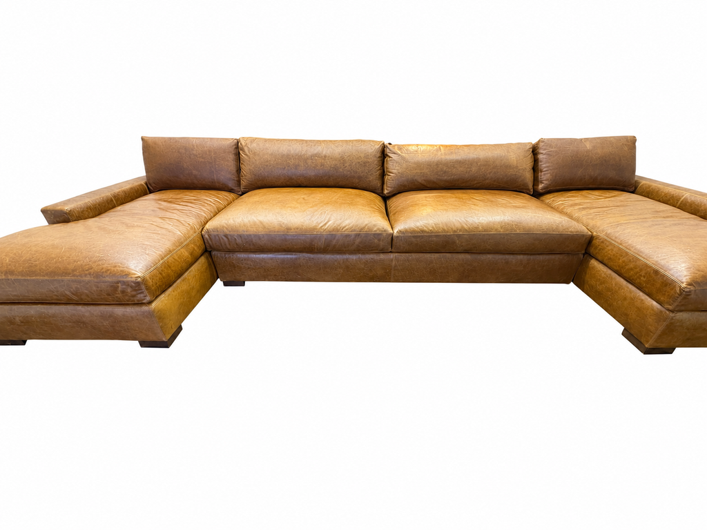 RH Maxwell Leather U-Chaise Sectional – 8' Armless Sofa with Dual Luxe Chaises in Italian Berkshire Leather (Chestnut)