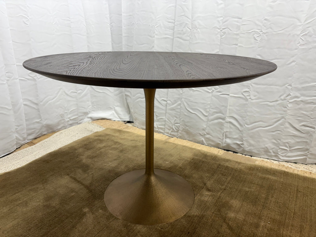 RH Aero Bistro Table — 42" Round Brown Oak Top | Antiqued Brass Pedestal Base