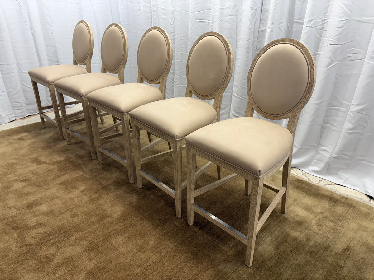 Set of Five RH French Contemporary Round Leather Counter Stools