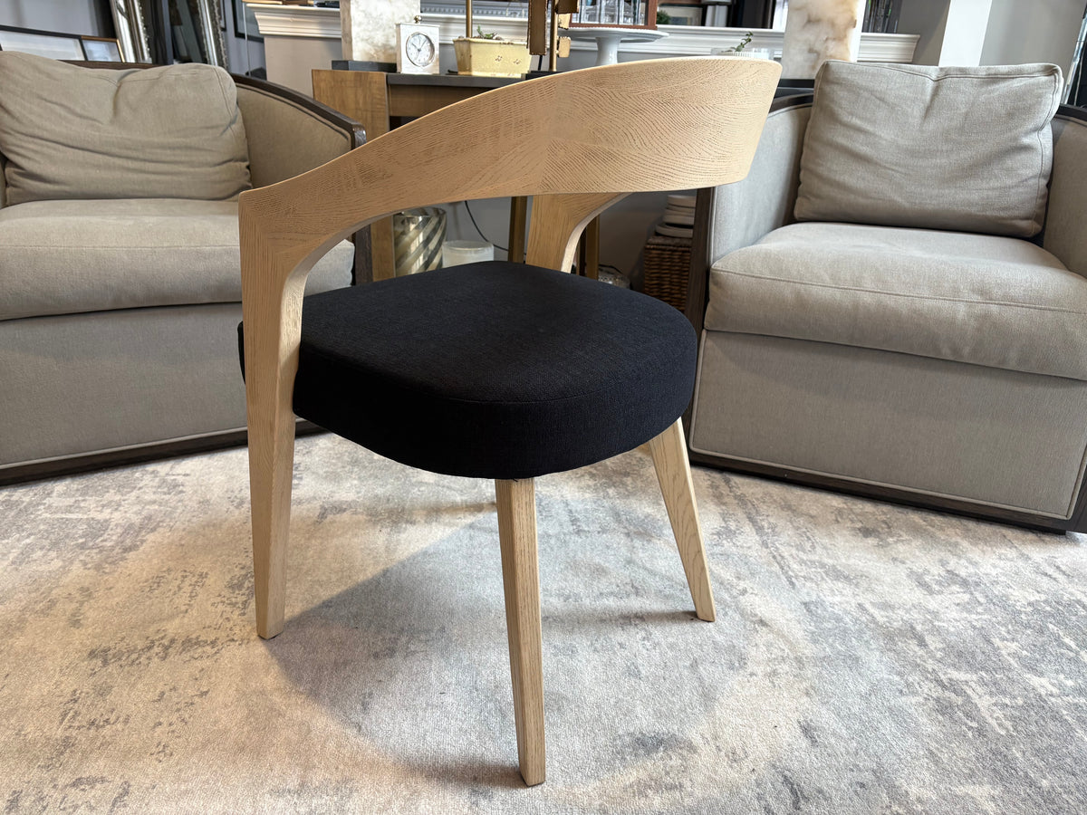 RH Chloé Fabric Armchair | Greige Oak Finish | Performance Linen Weave in Black