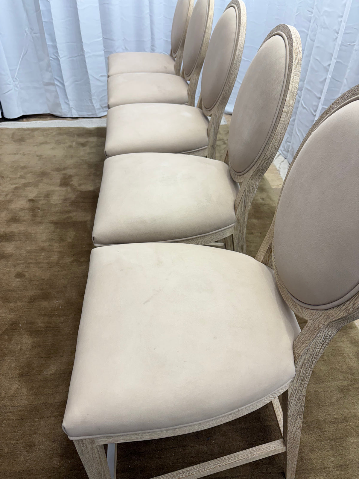 Set of Five RH French Contemporary Round Leather Counter Stools