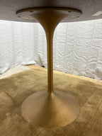 RH Aero Bistro Table — 42" Round Brown Oak Top | Antiqued Brass Pedestal Base
