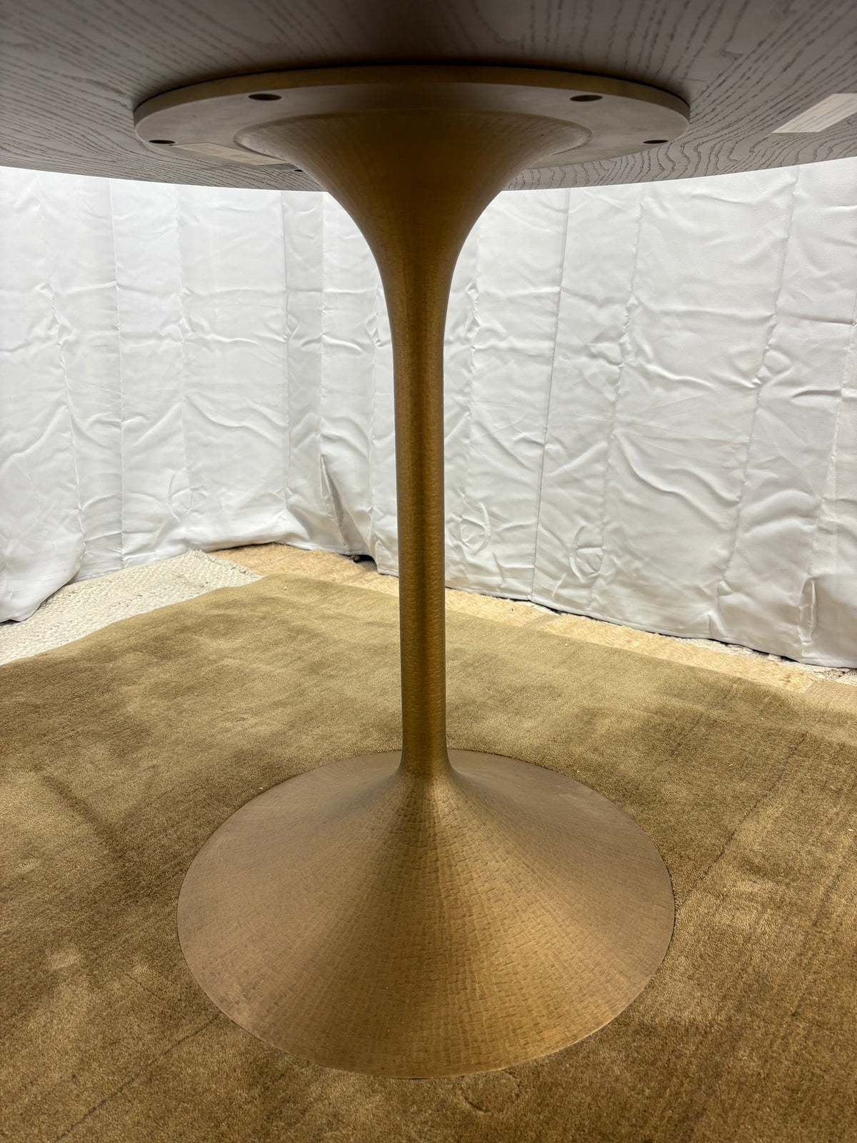 RH Aero Bistro Table — 42" Round Brown Oak Top | Antiqued Brass Pedestal Base