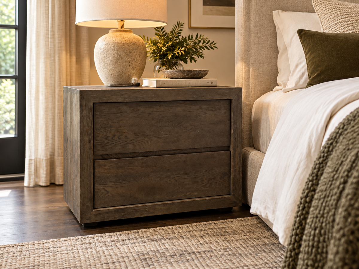 RH Drifted Reclaimed Oak Closed Nightstand – 32" – Drifted Brown Oak