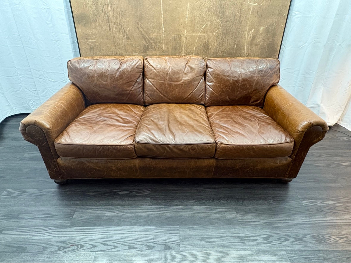 RH Original Lancaster Leather 3-Cushion Sofa – 7' Petite 38"D | Italian Brompton Cocoa | Down-Feather | Pre-Owned