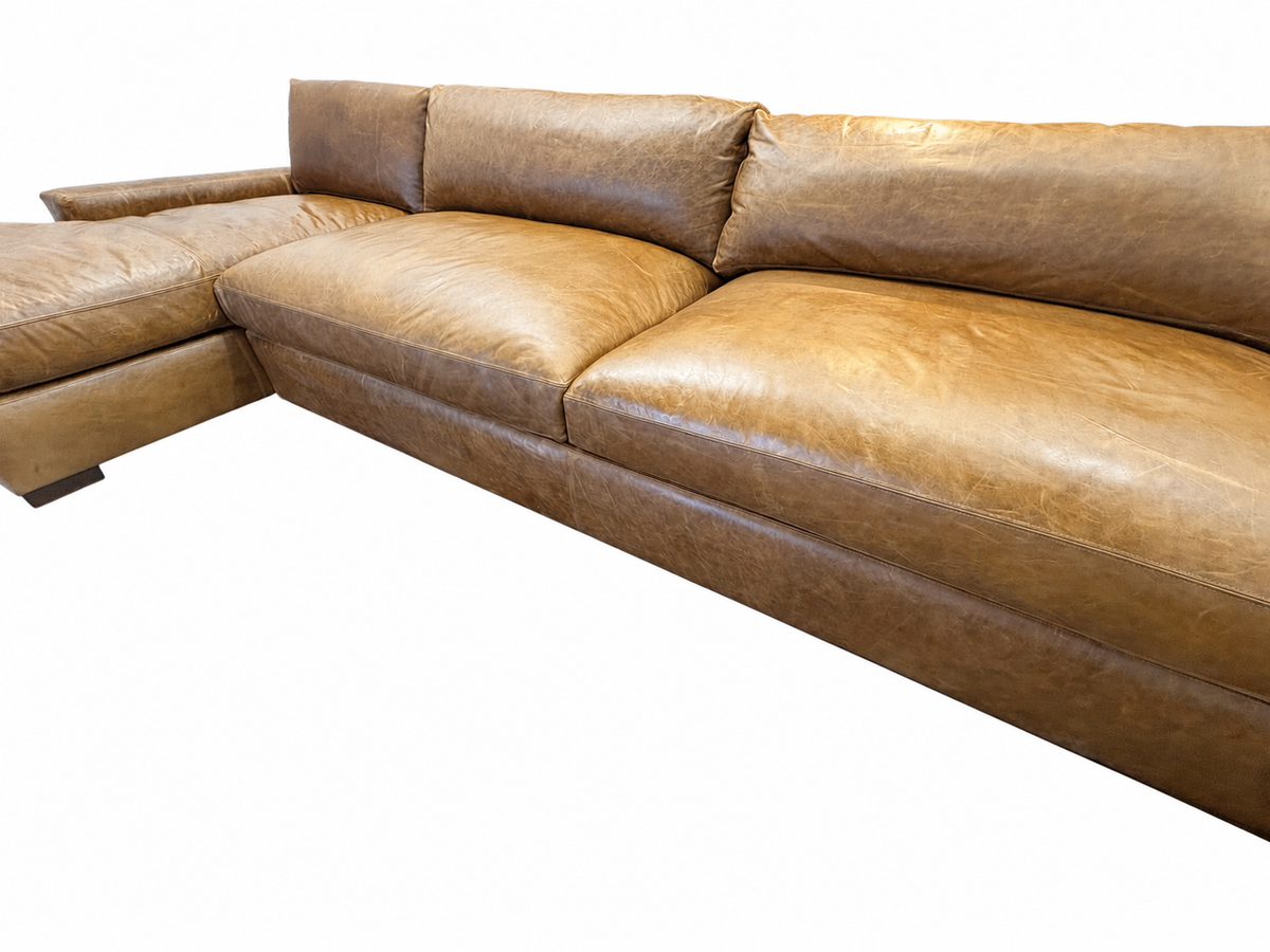 RH Maxwell Leather U-Chaise Sectional – 8' Armless Sofa with Dual Luxe Chaises in Italian Berkshire Leather (Chestnut)