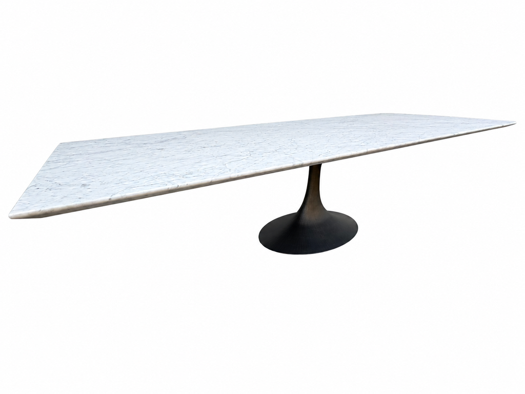 RH Aero Stone Rectangular Dining Table – 120" | Italian Carrara Marble Top | Cast Iron Pedestal Base