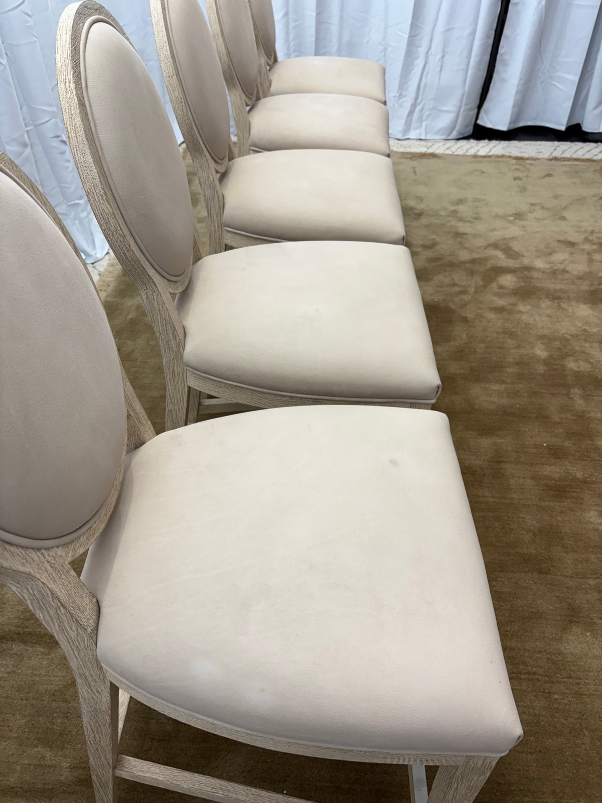 Set of Five RH French Contemporary Round Leather Counter Stools