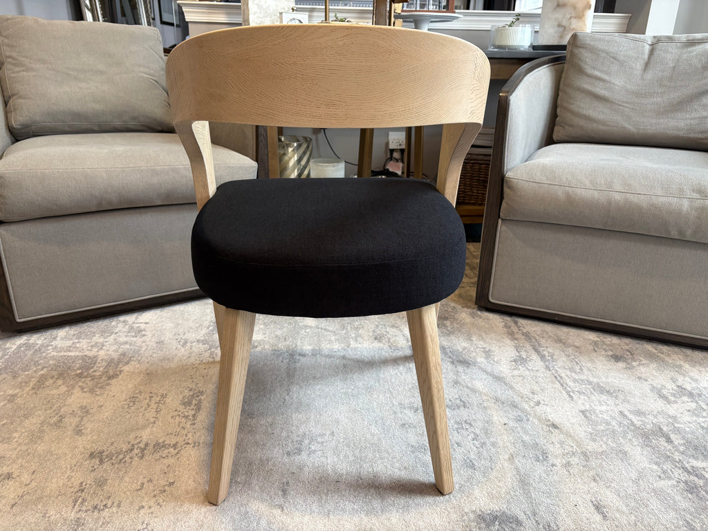 RH Chloé Fabric Armchair | Greige Oak Finish | Performance Linen Weave in Black