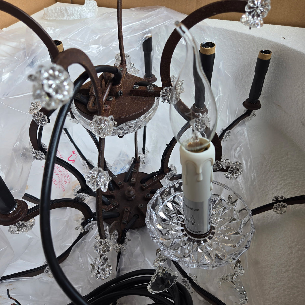 RH 19th C. Rococo Iron & Crystal Round Chandelier