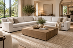 RH Modena Track Arm Left-Arm Bench-Cushion L-Sectional – Perennials Performance Textured Linen Weave in Mist