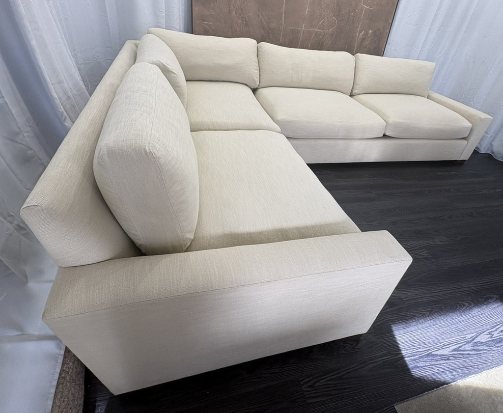 RH Maxwell Left-Arm L-Sectional | Classic | Down | Perennials® Performance Textured Linen Weave – Dune
