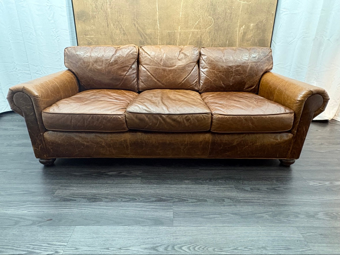 RH Original Lancaster Leather 3-Cushion Sofa – 7' Petite 38"D | Italian Brompton Cocoa | Down-Feather | Pre-Owned