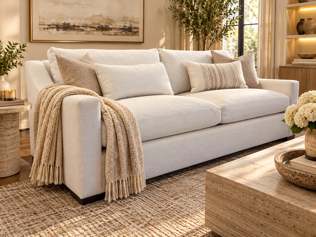 RH Belgian Classic Slope Arm 2-Cushion Sofa – 7' | Classic Depth | Perennials® Performance Textured Linen Weave | Natural