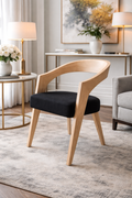 RH Chloé Fabric Armchair | Greige Oak Finish | Performance Linen Weave in Black