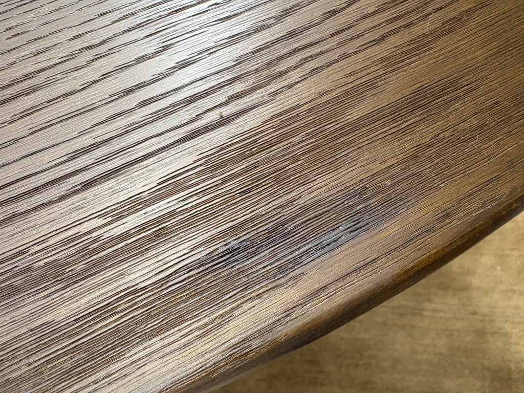 RH Aero Bistro Table — 42" Round Brown Oak Top | Antiqued Brass Pedestal Base
