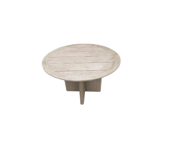 RH Balmain Round Teak Dining Table – 48" Weathered Teak Finish
