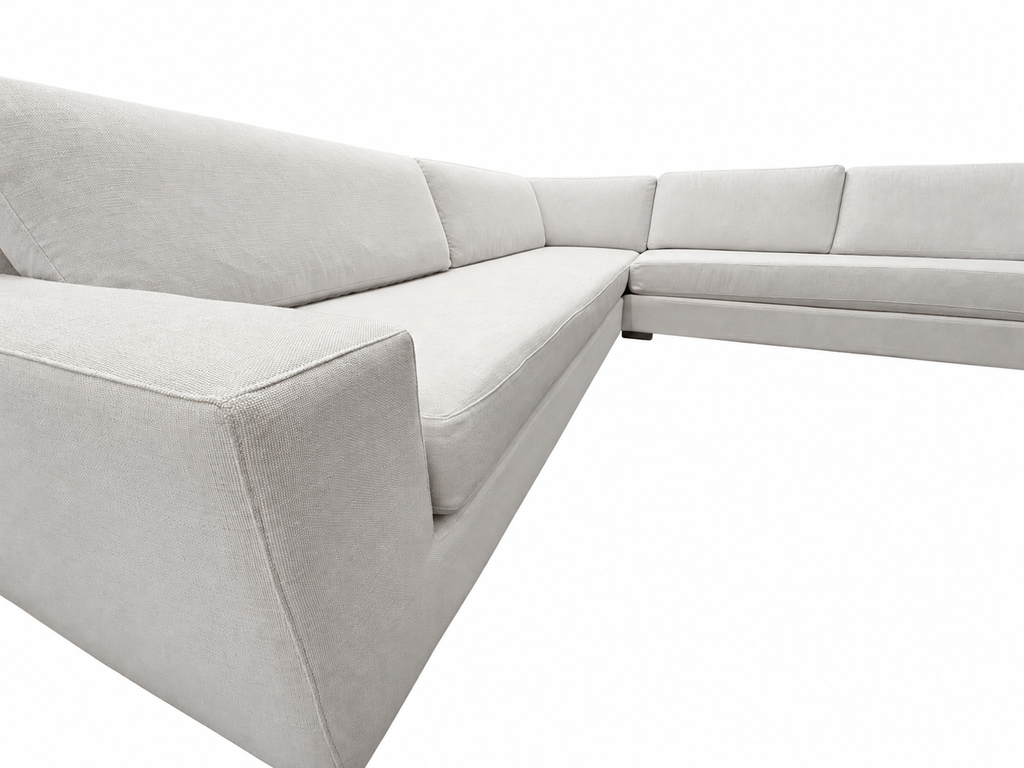 RH Modena Track Arm Left-Arm Bench-Cushion L-Sectional – Perennials Performance Textured Linen Weave in Mist