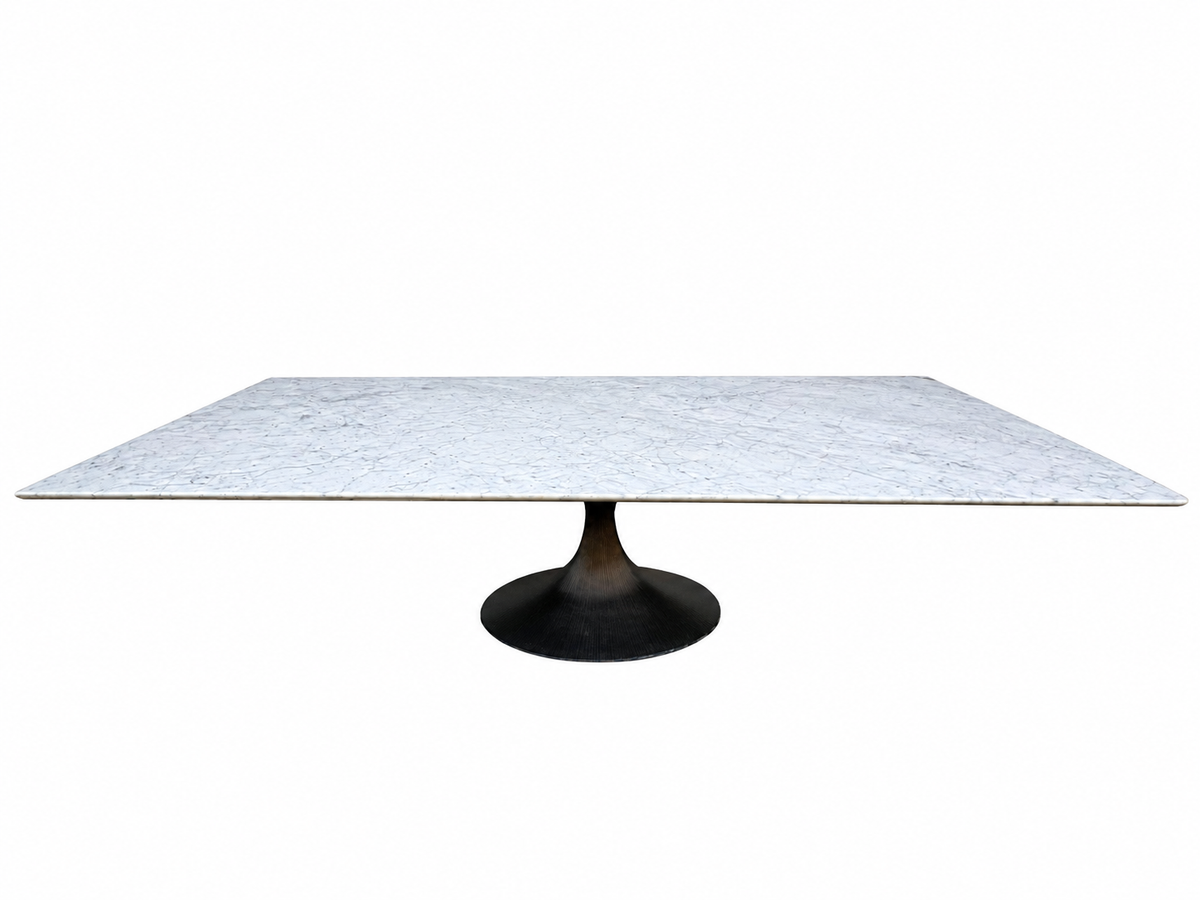 RH Aero Stone Rectangular Dining Table – 120" | Italian Carrara Marble Top | Cast Iron Pedestal Base