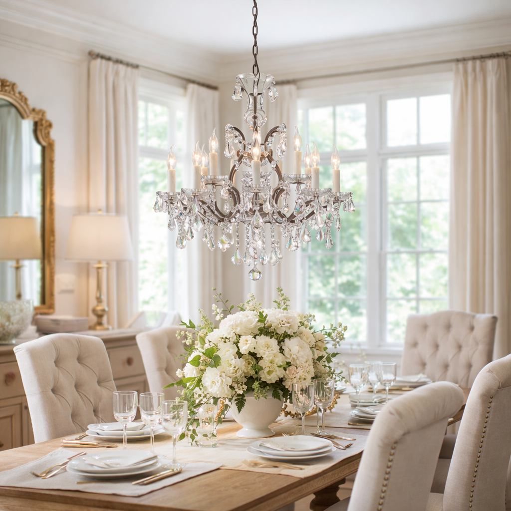 RH 19th C. Rococo Iron & Crystal Round Chandelier