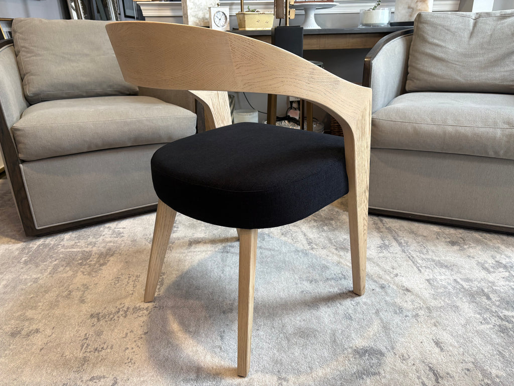 RH Chloé Fabric Armchair | Greige Oak Finish | Performance Linen Weave in Black